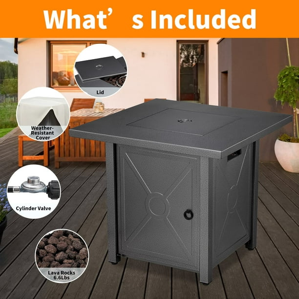 Auseo Fire Pit for Outside 28in Square Metal Firepits Stove - Propane Fire Pit Table with Lava Rocks for Picnic, Bonfire Patio Garden Fireplace, 40000 BTU