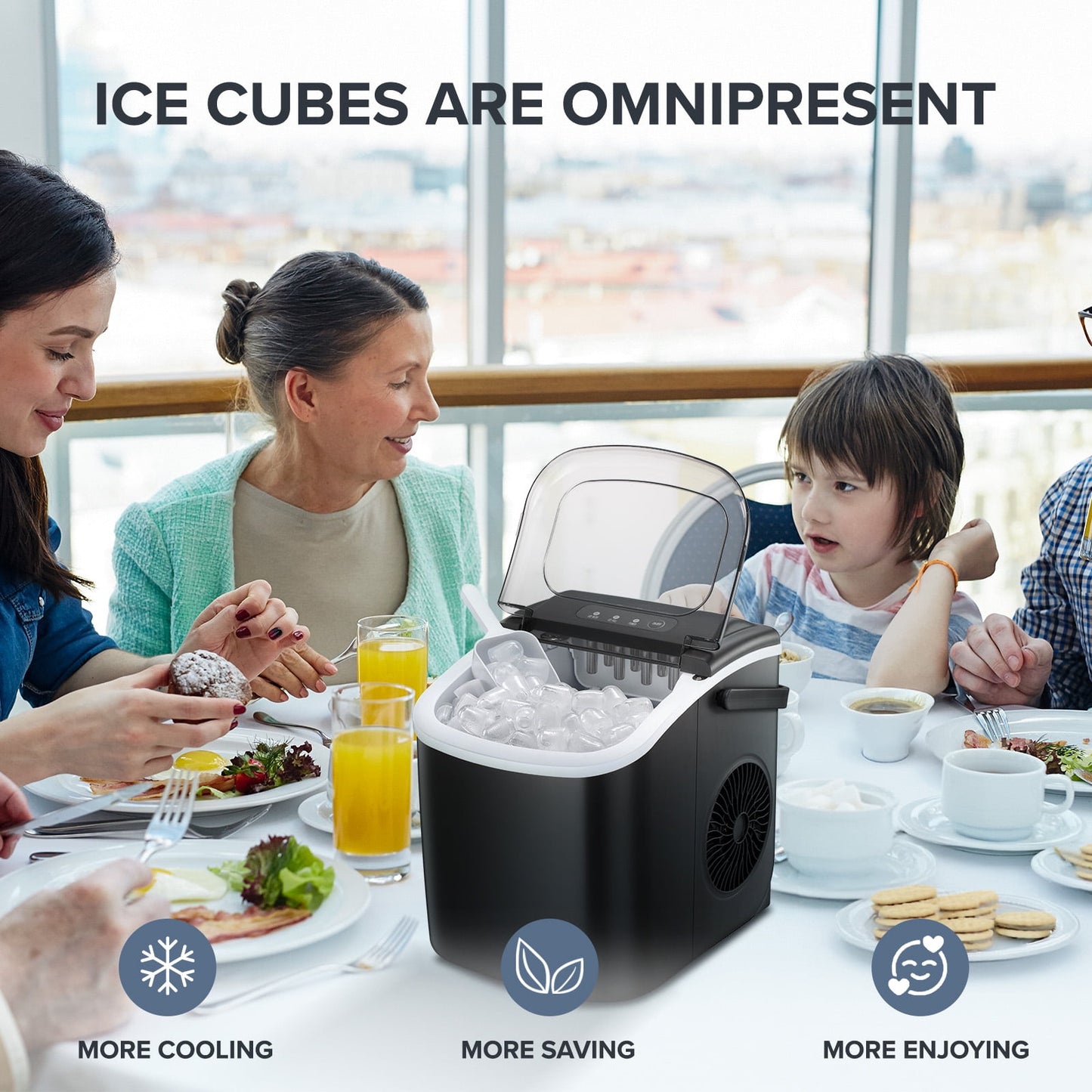 Auseo Countertop Ice Maker 26lbs/24H, 9 Bullet Ice Make in 6 Mins, Portable Ice Machine with Self-Cleaning, Black
