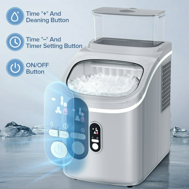 Auseo Ice Maker with 1.5L Detachable Water Tank, Cube Ice, Self-Cleaning and Timing Function, Party/Kitchen/Office, Gray