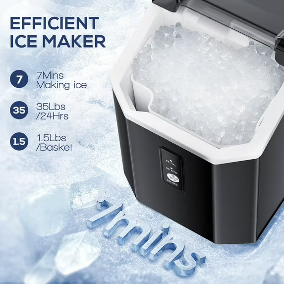 Auseo Nugget Ice Maker, Chewable Pellet Ice, Countertop, Handle, 34lbs/24H, for Kitchen/Office/Party (Gray)