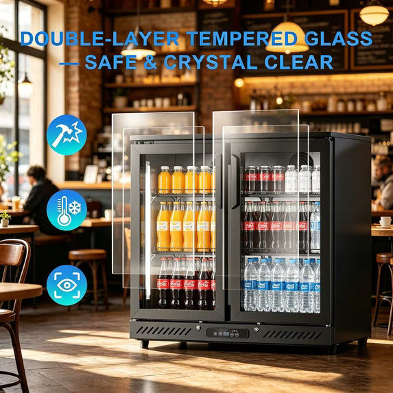 Auseo 6.5 Cu.Ft Wine & Beverage Refrigerator,2-Door Drink Cooler with LED Light,32-50°F,Display Mini Fridge for Home/Store,35.55"D,35.31"H,Black