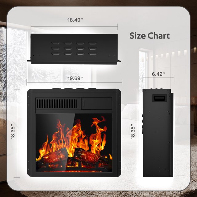 Auseo 20" Electric Fireplace Insert 18" Freestanding Heater with 7 Log Hearth Flame Settings, Remote Control and Adjustable Flame,750W/1500W-Black