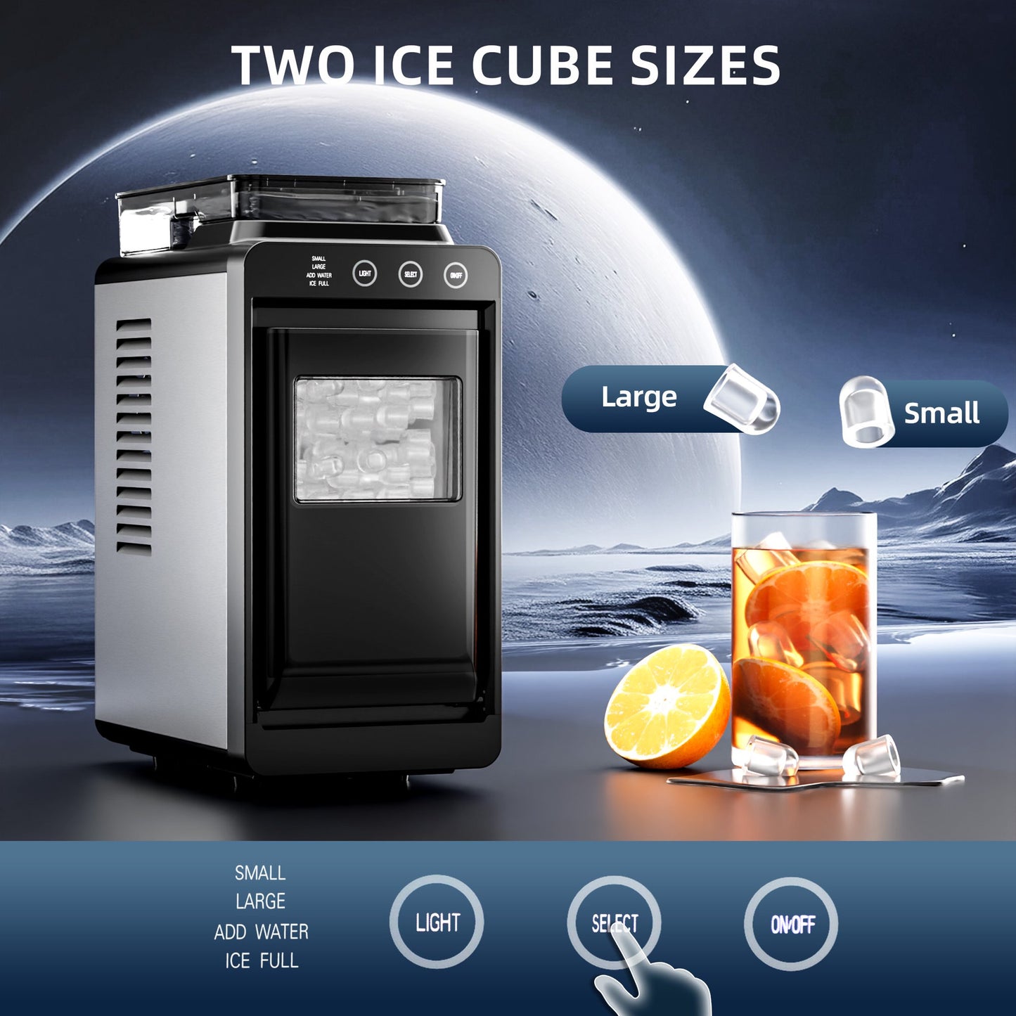 Auseo Countertop Ice Maker Portable, 26 lbs/Day, 8Pcs in 6Mins, Auto-Cleaning, Ice Machine with Ice Scoop, for Home/Office/Party(Black, Water Tank)