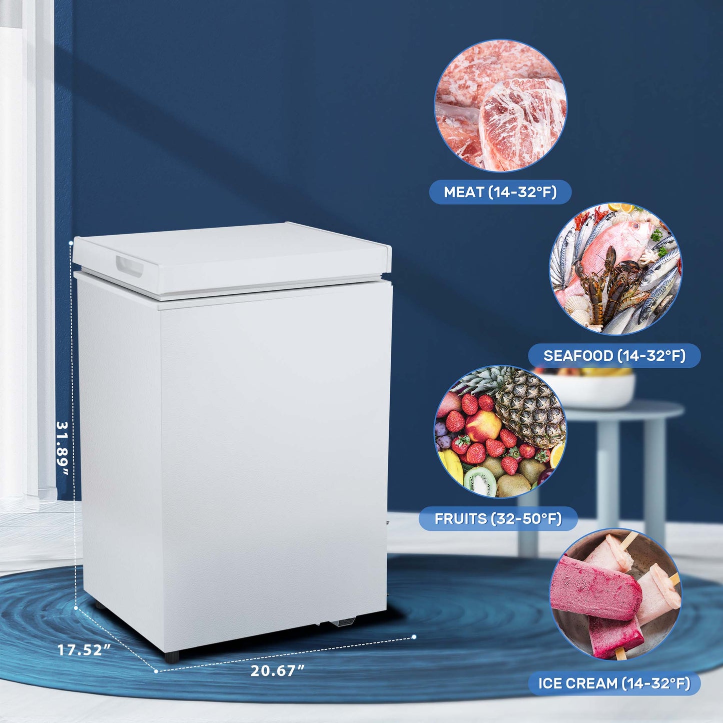 Auseo 2.8 Cubic Feet Chest Freezer Free Standing Top Open Door Compact Freezer with Adjustable Temperature, Suitable for Home/Kitchen/Office-White