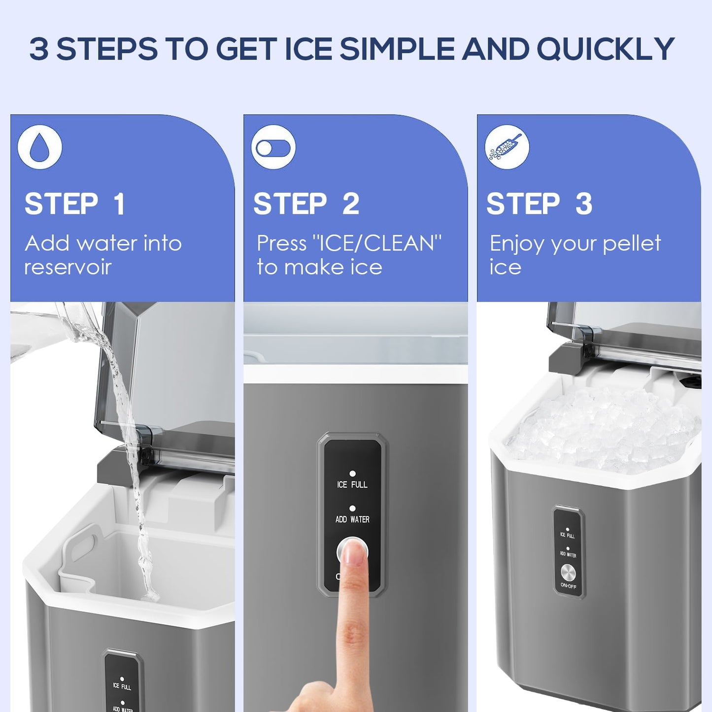 Auseo Nugget Ice Maker Countertop with Soft Chewable Pellet Ice, Portable Ice Machine with Handle, 35lbs/24H, for Kitchen/Office/Party (Gray)