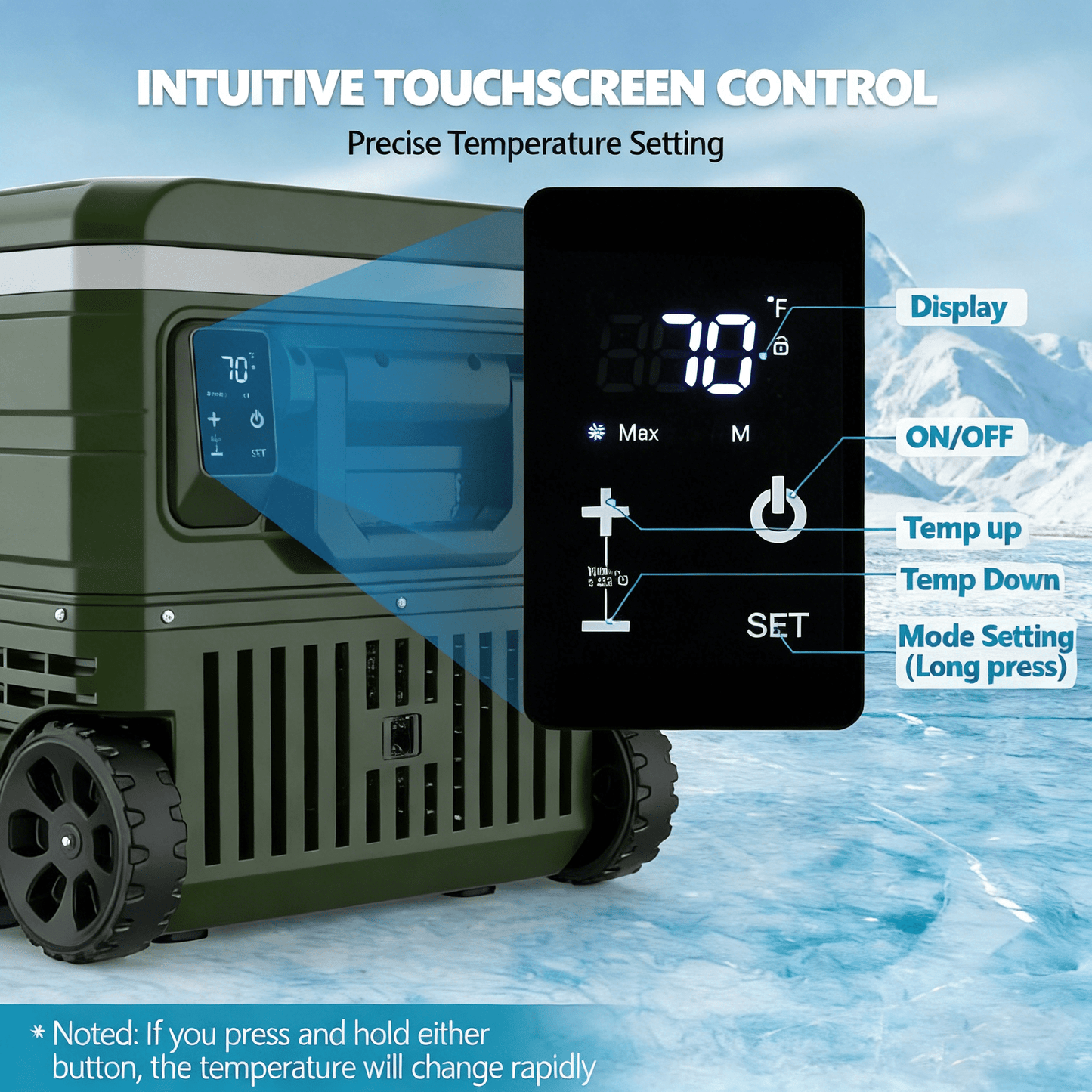 Auseo 68 Quart(64L) Portable Car Refrigerator, -4℉~50℉, 12/24V DC & 110-240V AC, Mini Fridge Freezer for RV Camping, Travel, Truck, Home, Green