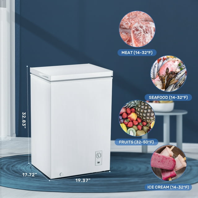 Auseo 2.7 Cubic Feet Chest Freezer Free Standing Top open Door Compact Freezer with Adjustable Temperature-White