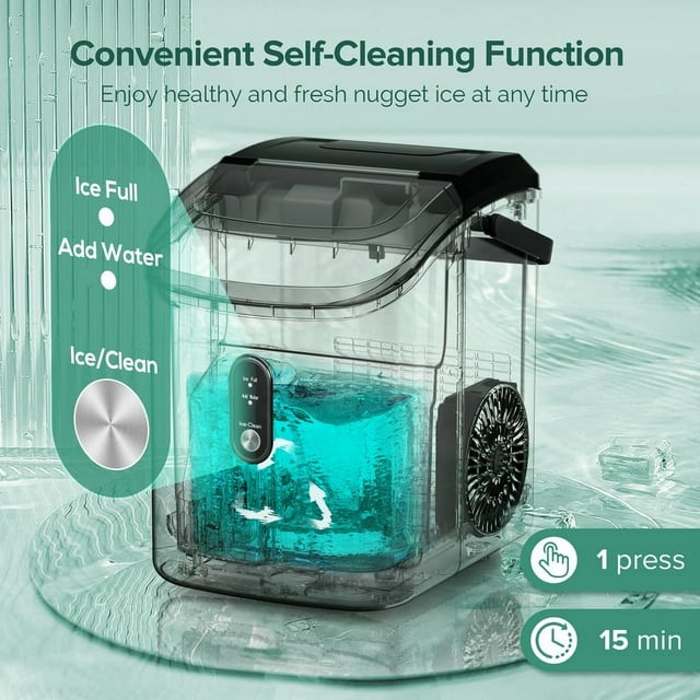 Auseo Portable Nugget Ice Maker Countertop, Self-Cleaning Function, 33lbs/24H, for Home/Office/Party Stainless Steel--Silver