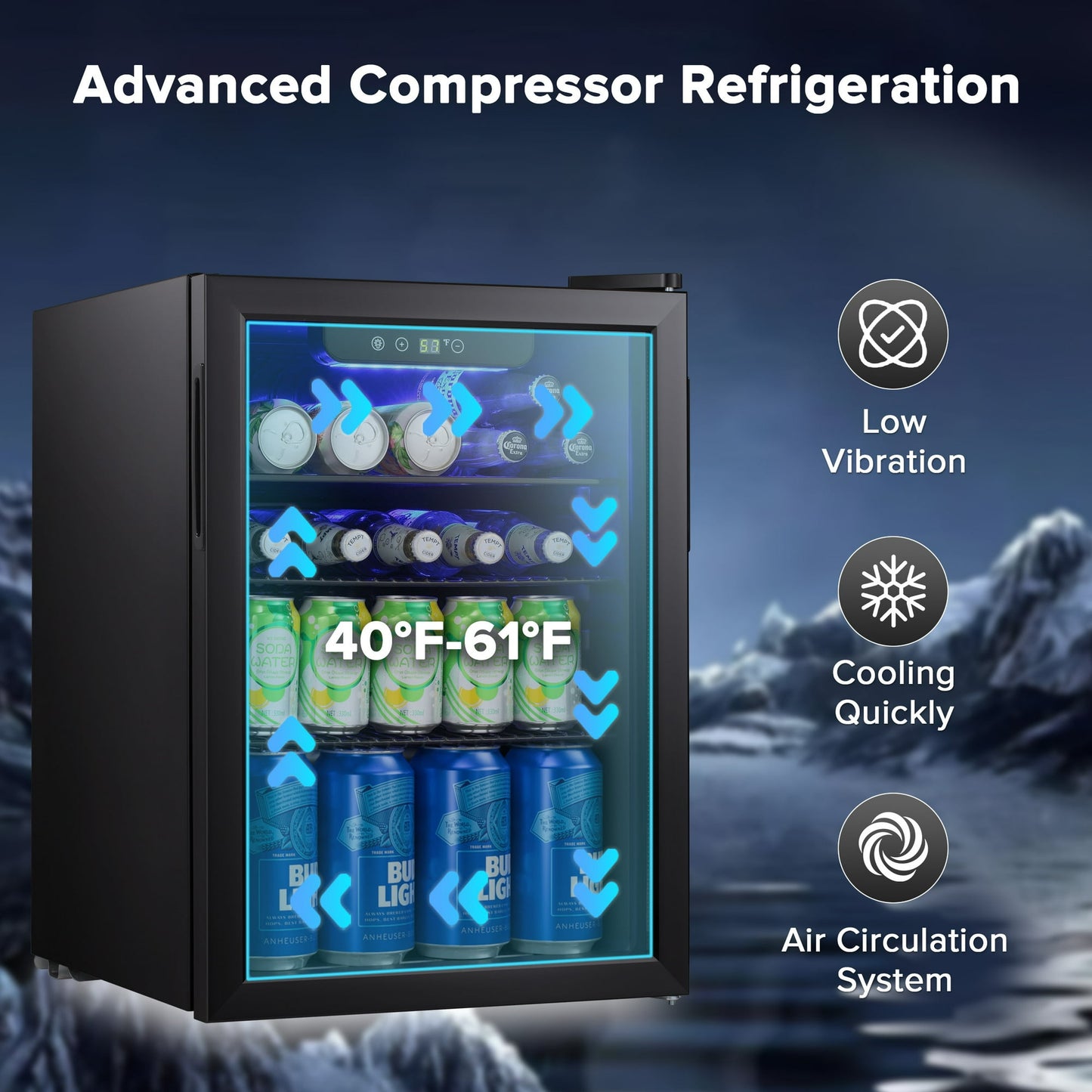 100-Can Beverage Refrigerator with Double Glass Door, Energy Efficient Wine Cooler Mini Fridge, Air Cooled Frost Free for Home/Office/Bar