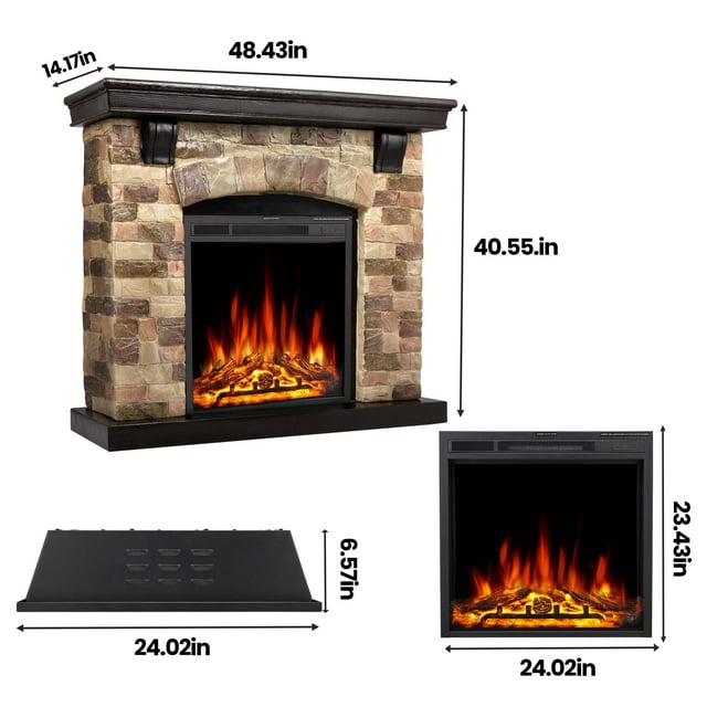 Auseo 48" Electric Fireplace Mantel Package, Freestanding Fireplace with TV Stand, Remote Control, Adjustable Flame Brightness 750W/1500W