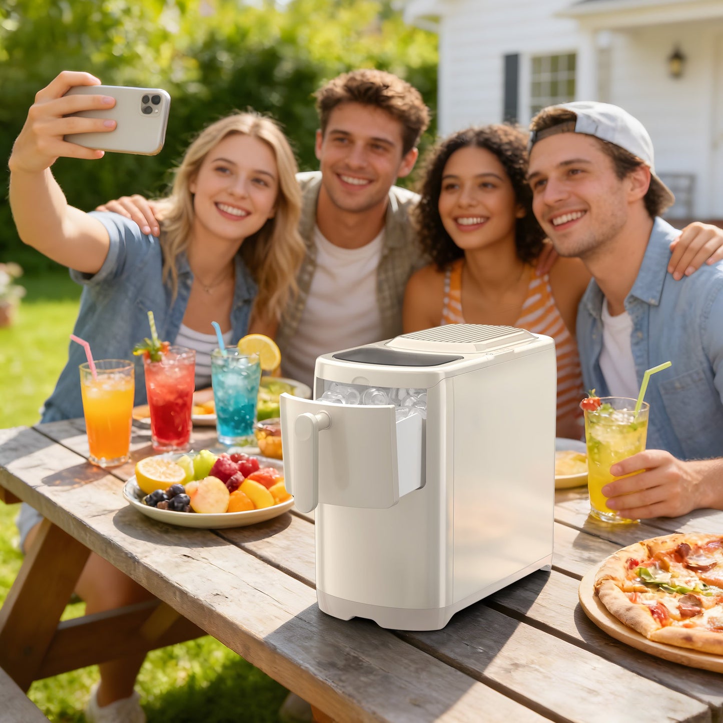 Auseo Portable Ice Maker Countertop, 18lbs/24H,  6Pcs/6Mins, Self-Cleaning, for Home/Office/Party, White