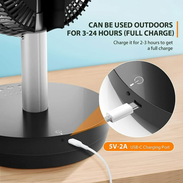 Auseo Portable Foldable Pedestal Fan- Rechargeable Battery Folding Standing Table Fan with 10 Speeds with Remote Control