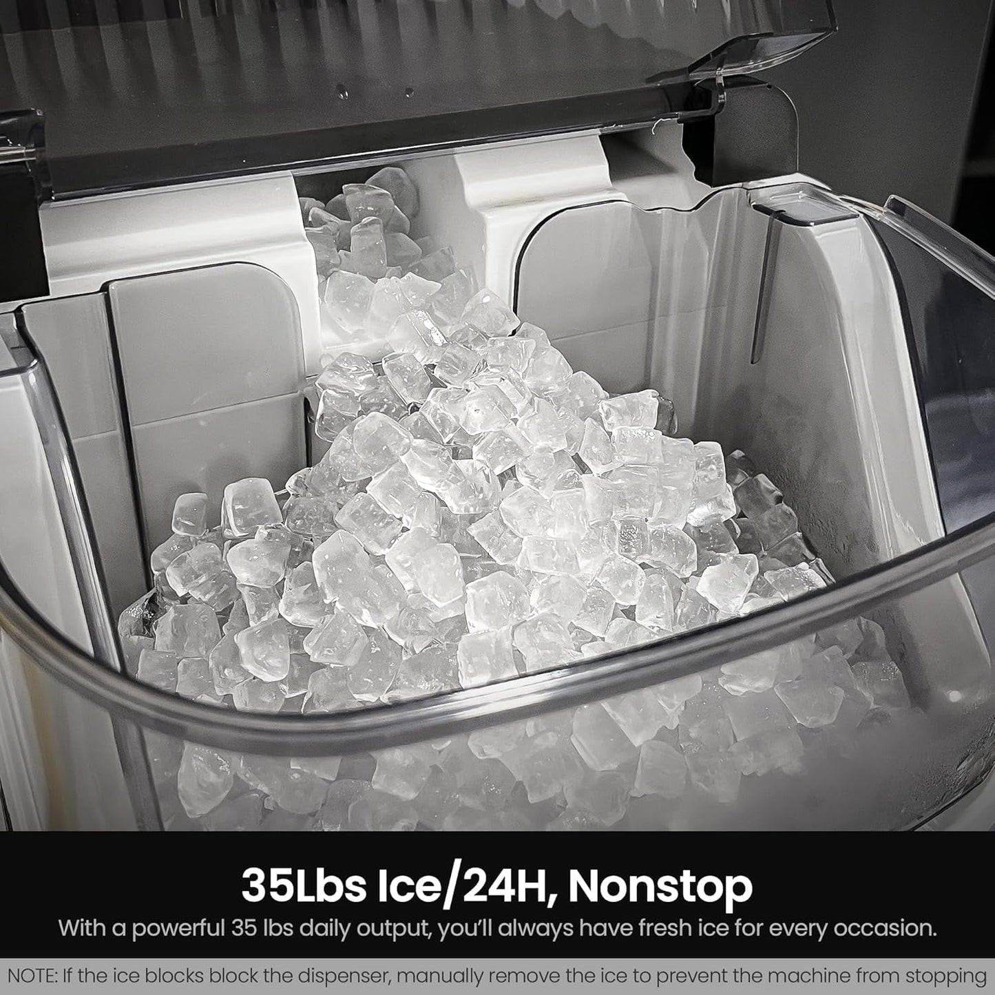 Auseo Nugget Ice Makers Countertop,Portable Ice Machine with Soft Ice , 35lbs/24h,Auto-Cleaning,One-Click Operation for Home Use,Silver