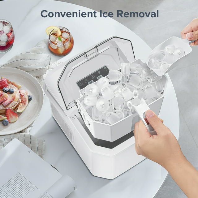 Auseo Countertop Ice Maker, Self-cleaning Portable Ice Maker Machine with Handle and Ice Scoop, Bullet Ice Cubes, 9Pcs/8Min 26Lbs/24H for Home/Office/Bar/Party (White)