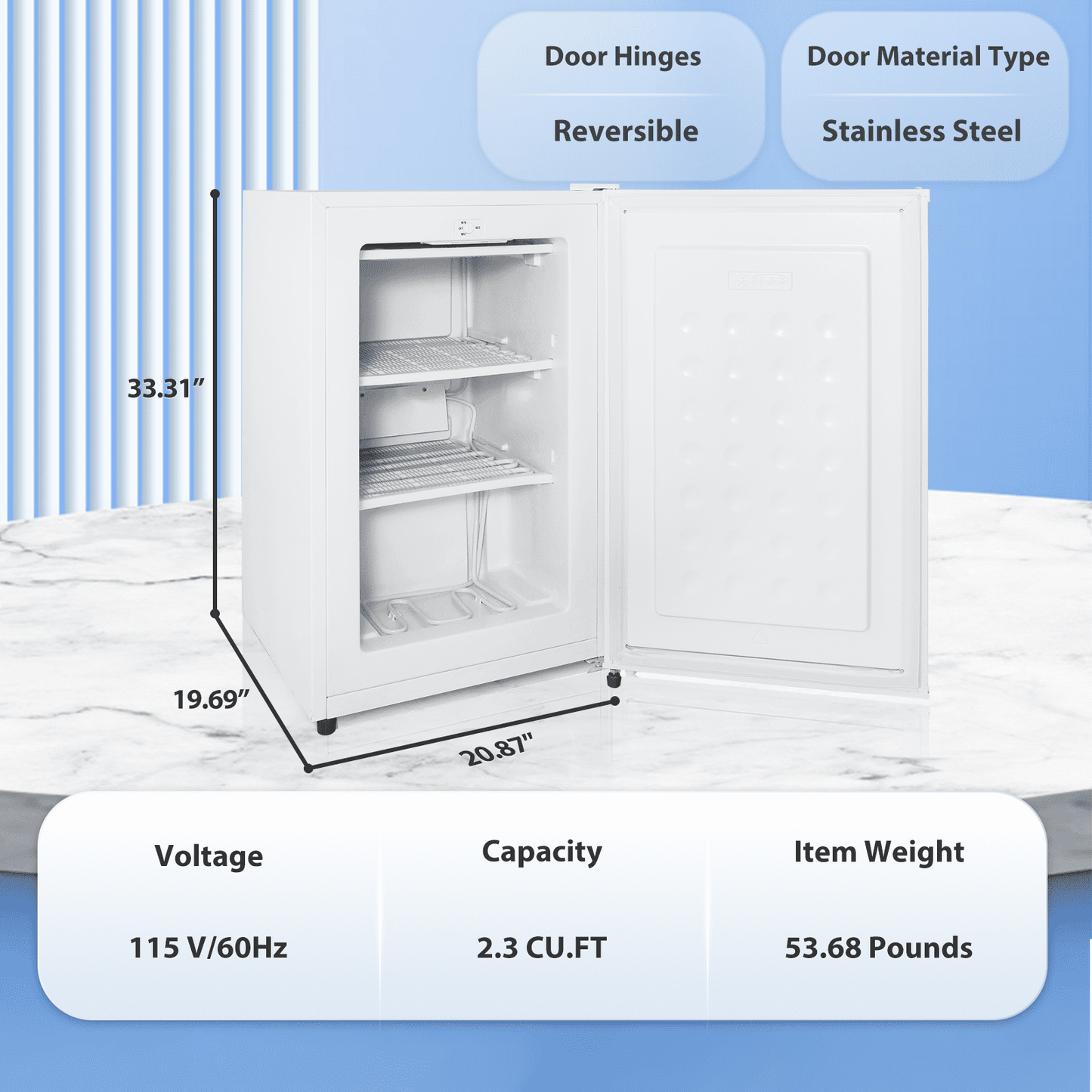 AUSEO Auseo 2.3 Cu.ft Single Door Mini Freezer, Upright Compact Freezer with Retro Handle & Removable Shelf & Adjustable Temperature Control, Low Noise for Home/Office/Dorm/Apt-White