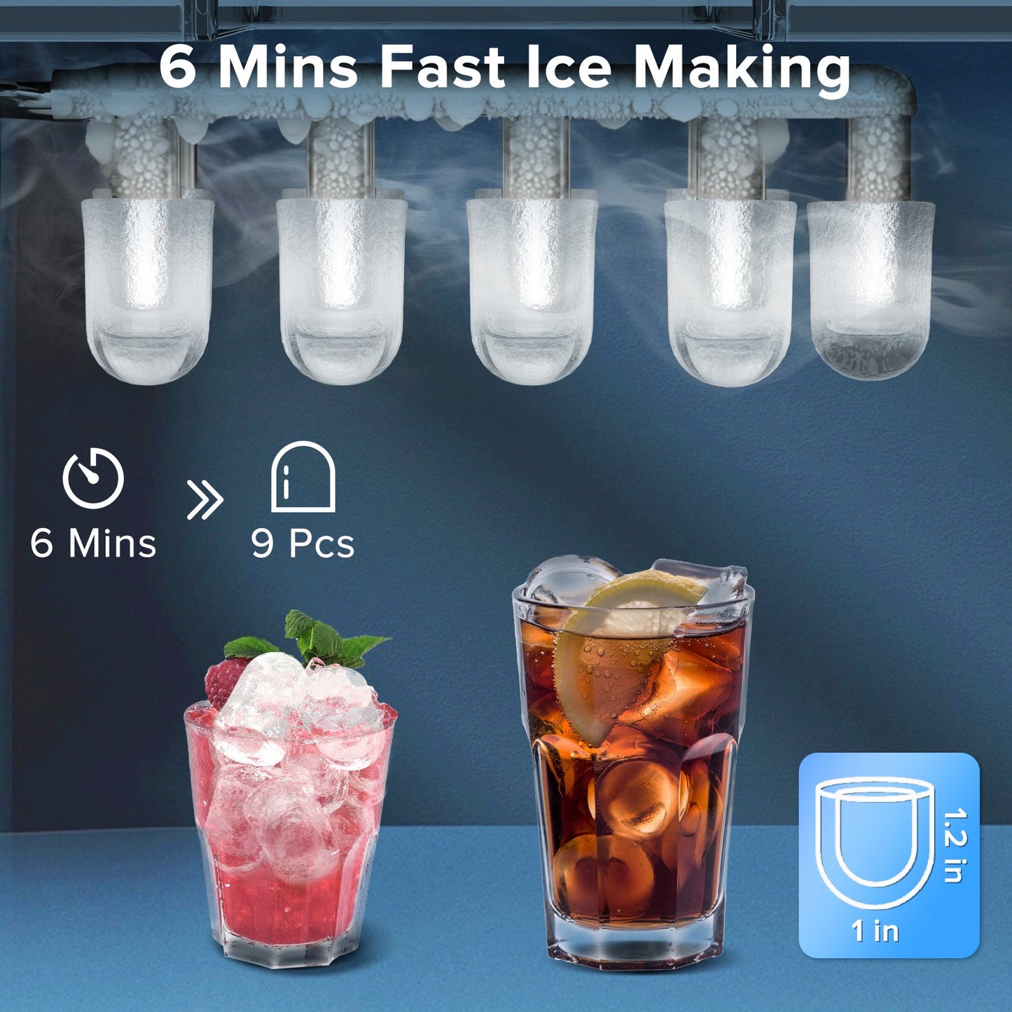 Auseo Portable Ice Maker Countertop, 9Pcs/8Mins, 26lbs/24H, Self-Cleaning Ice Machine with Handle for Kitchen/Office/Bar/Party, Stainless Steel Black