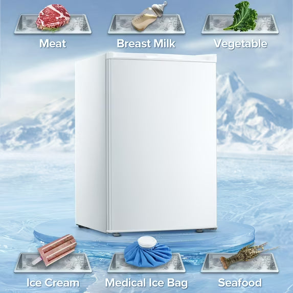 Auseo Mini Freezer Countertop, Energy Saving 3.0 Cu.ft, Single Door Compact Upright Freezer with Reversible Door for Home/Office/Kitchen-White