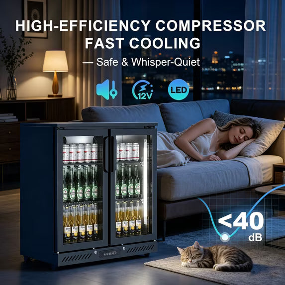 Auseo 6.5 Cu.Ft Wine & Beverage Refrigerator,2-Door Drink Cooler with LED Light,32-50°F,Display Mini Fridge for Home/Store,35.55"D,35.31"H,Black