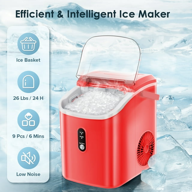 Auseo Nugget Ice Maker Countertop, 33lbs/24H, Self-Cleaning Function, Portable Ice Machine for Home/Office/Party- (Red)