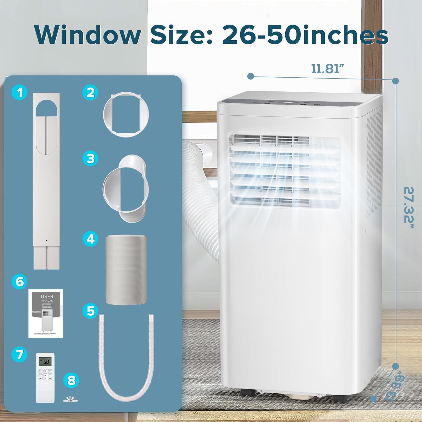 Auseo 5,000BTU (8,000BTU ASHRAE) Portable Air Conditioner, Dehumidifier, Fan, 3 in 1 AC with 24-Hour Timer