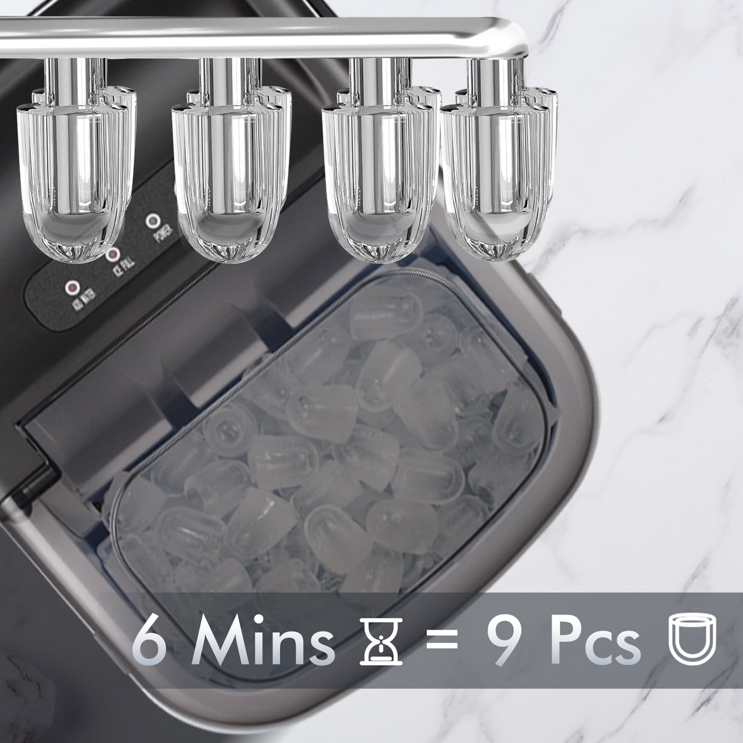Auseo Countertop Ice Maker 26lbs/24H, 9 Bullet Ice Make in 6 Mins, Portable Ice Machine with Self-Cleaning, Black