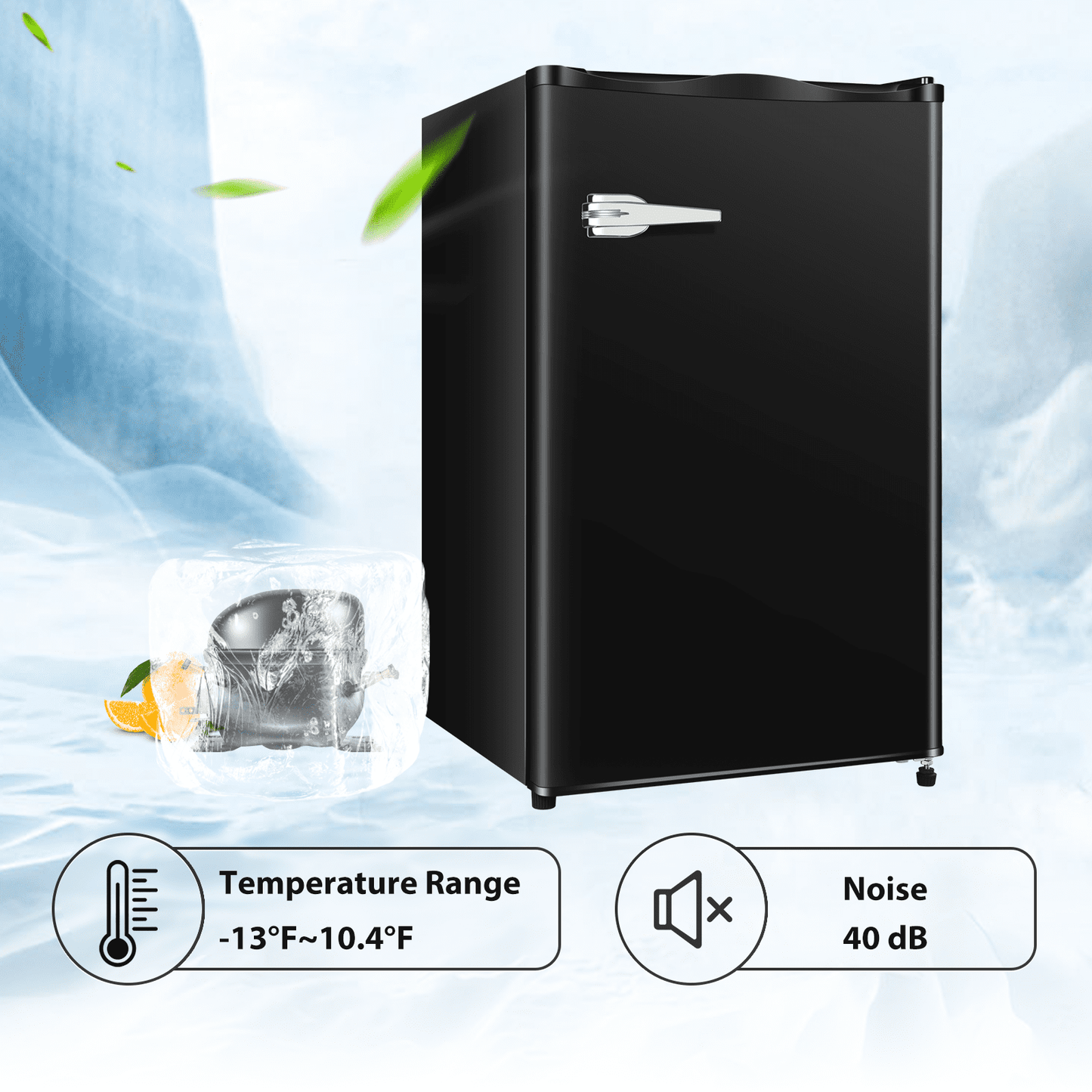 Auseo 2.3 Cu.ft Single Door Mini Freezer, Upright Compact Freezer with Retro Handle & Removable Shelf & Adjustable Temperature Control, Low Noise for Home/Office/Dorm/Apt-Black