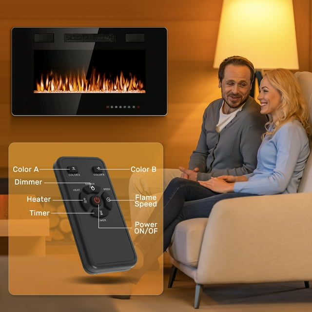 Auseo 30 inch Embedded Wall Mounted Indoor Electric Fireplace, Ultra-thin Low Noise Lightweight LED Fireplace Heater, Touch Screen, Timer, 1500W, Adjustable Flame Color and Speed, Black