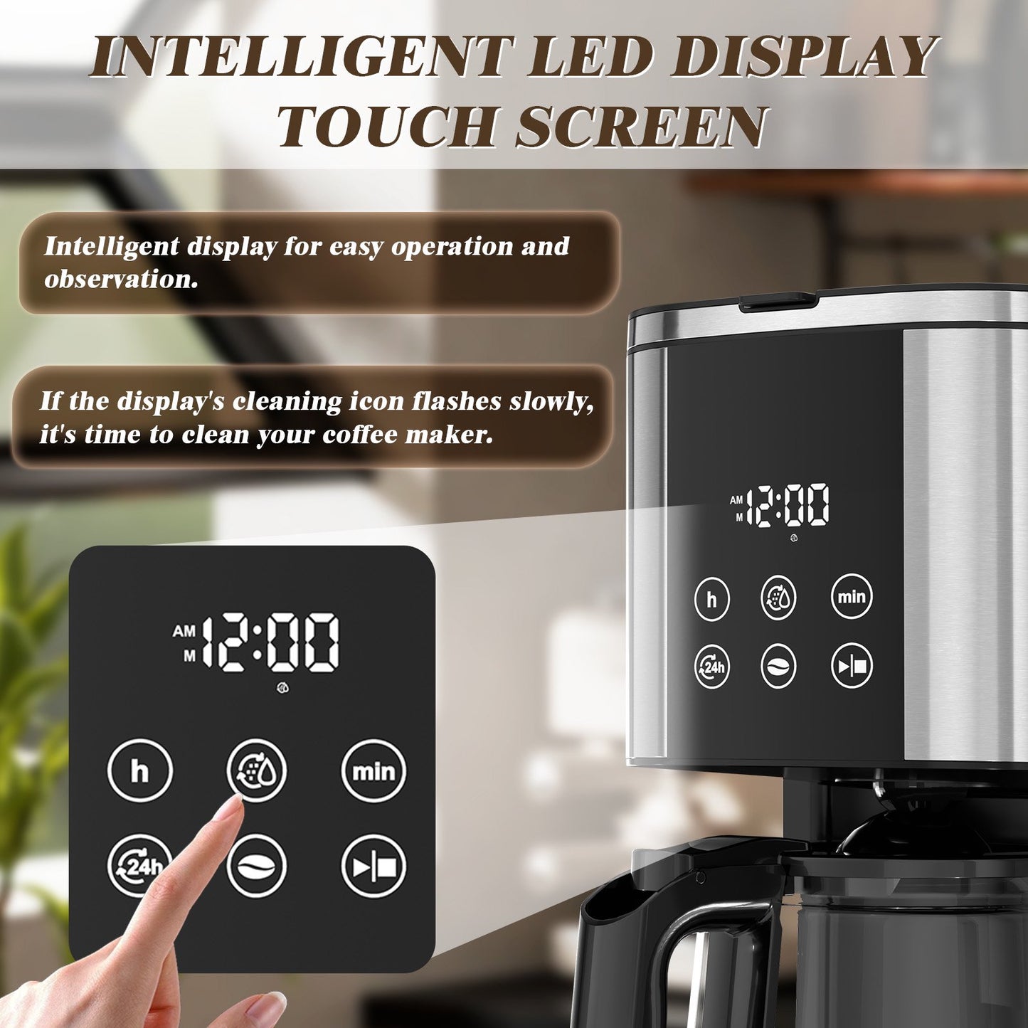 Auseo 10-Cups Programmable Drip Coffee Maker with Glass Carafe, 2 Coffee Strength Options, Time Control, Warming Function for Home