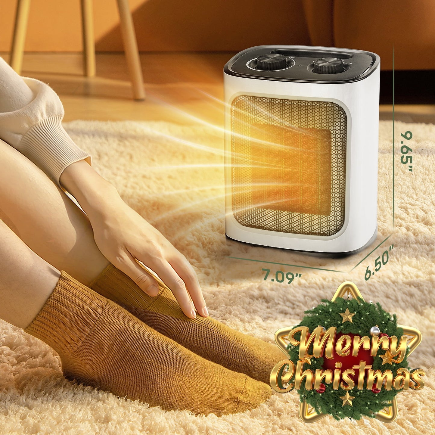 Auseo Space Heater, 1500W/950W ETL Certified Ceramic Small Heater with Thermostat, Electric Portable Small Space Heater, White