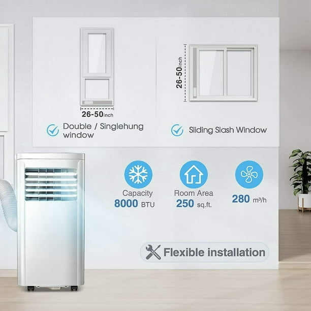 Auseo 5000 BTU (8000 BTU ASHRAE) Portable Air Conditioner, AC, Cools 200sq. ft, 24H Timer, Quiet Operation, Window Fan, 2 Fan Speed for Bedroom Office Home