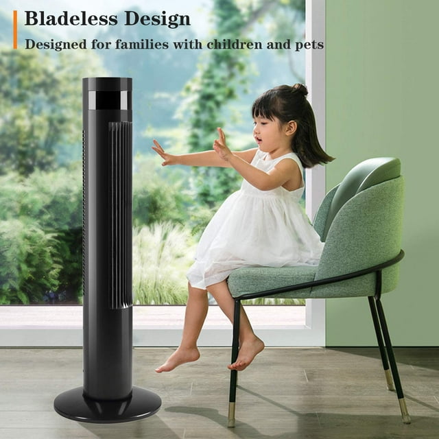 Auseo 43" Tower Fan with Oscillation, Remote Control and LED Display, 3 Powerful Wind Modes, up to 12 H Timer Bladeless Standing Fan, Portable Fan for Children, Home, Dormitory or Office-Black