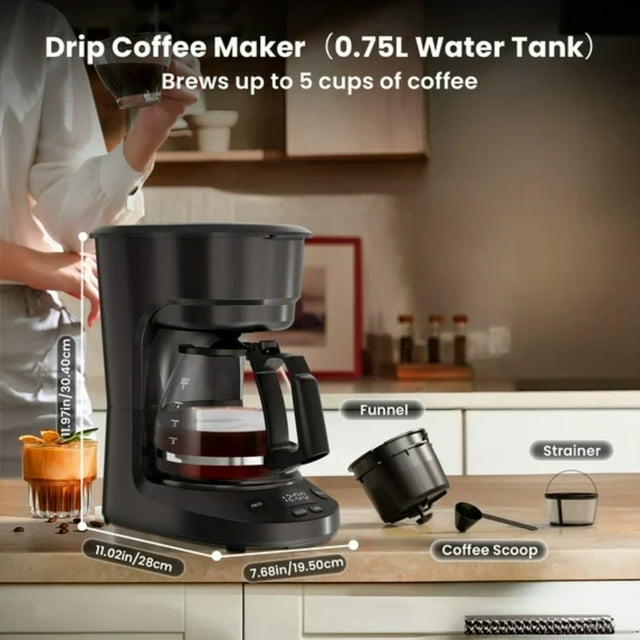 Auseo 5 Cup Coffee Maker, Coffee Machine with Programmable, 2-Hour Auto Shut-Off, Keep Warm Function for Home/Office/Coffee, Black