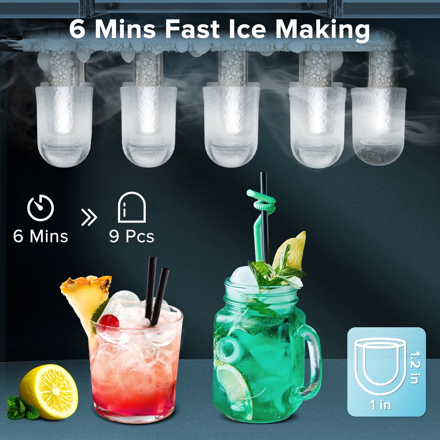 Auseo Portable Ice Maker Countertop, 9Pcs/8Mins, 26lbs/24H, Self-Cleaning Ice Machine with Handle for Kitchen/Office/Bar/Party, Stainless Steel