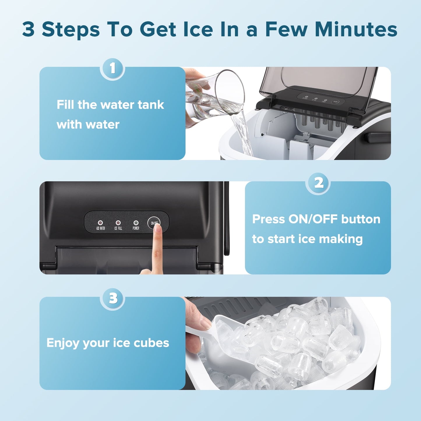 Auseo 26 lbs/24H Countertop Ice Maker Machine, 9 Bullet-Shaped Ice in 6 Min, Auto-Cleaning, Black