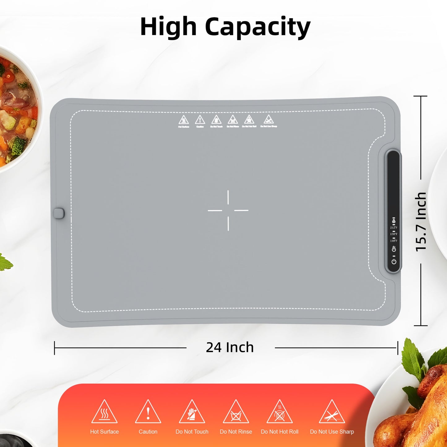 Auseo Food Warming Mat, Portable Silicone Electric Warming Tray, Warming Mat for Food for Buffets Party and Home Daily Use, 3 Level Temperature, 4 Hours Auto-Off, Easy to Clean, Grey