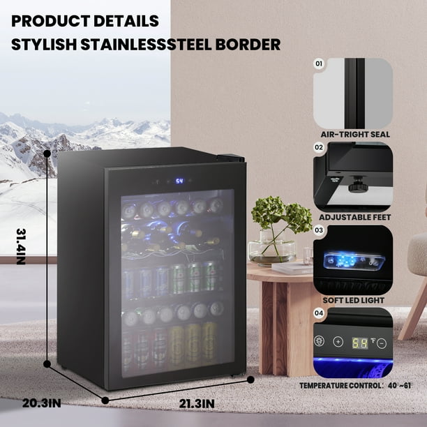 Auseo 152-Can Beverage Refrigerator Cooler, Glass Door with Handle, for Bar/Office/Home/Restaurant