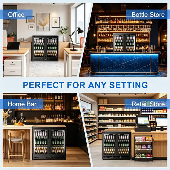 Auseo 6.5 Cu.Ft Wine & Beverage Refrigerator,2-Door Drink Cooler with LED Light,32-50°F,Display Mini Fridge for Home/Store,35.55"D,35.31"H,Black