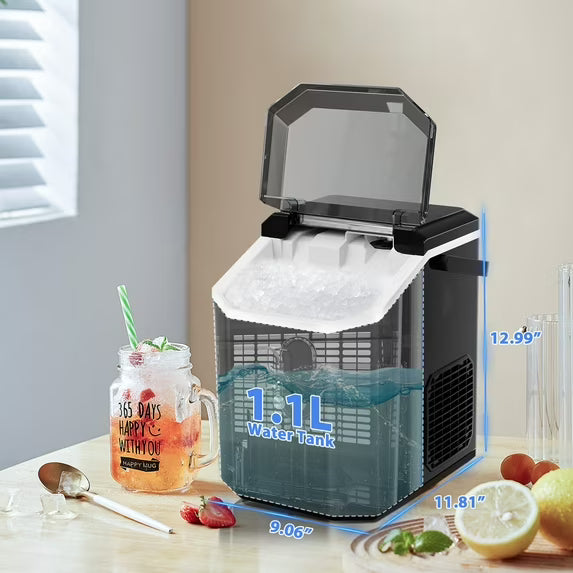 Auseo Nugget Ice Maker, Chewable Pellet Ice, Countertop, Handle, 34lbs/24H, for Kitchen/Office/Party (Gray)