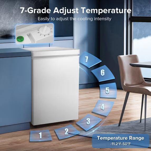 AUSEO Compact Freezer 3.5 cu ft Environmental Chest Freezer, Mini Freezer with 7 Gear Adjustable Temperature, Removable Storage Basket, Energy Saving, White
