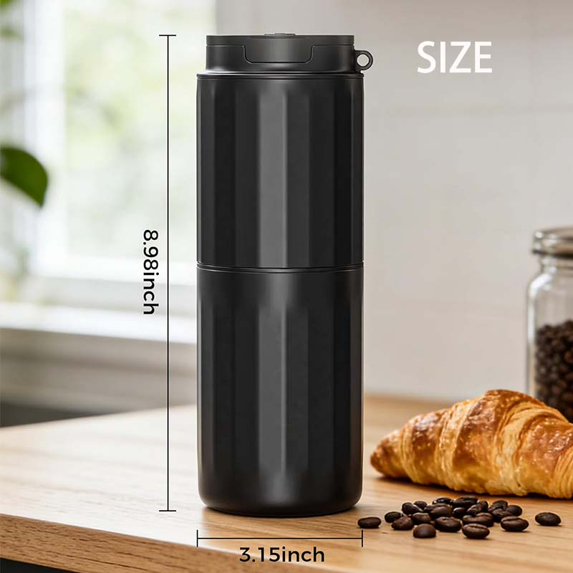 Auseo Portable Coffee Grinder & Brewer Combo, 5-Speed Adjustable Electric Grinder with Insulation, Perfect for Iced Americano, Travel & Office Use, Ideal Gift for Coffee Lovers (Black)