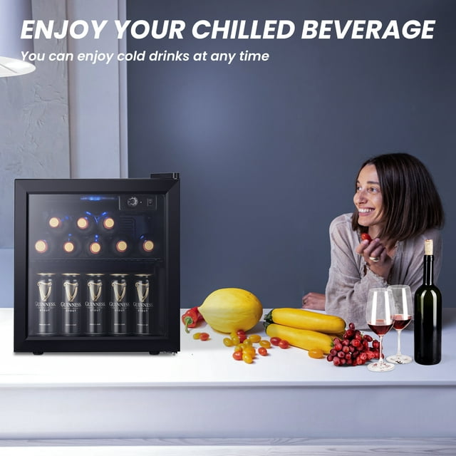 Auseo 1.3Cu. ft Beverage Refrigerator Cooler - 12 bottle and 48 Can MiNi Fefrigerator, Wine Cooler, MiNi Beverage Cooler Dispenser with clear Glass Door, Electronic Display and Led Lights for Soda,Bee