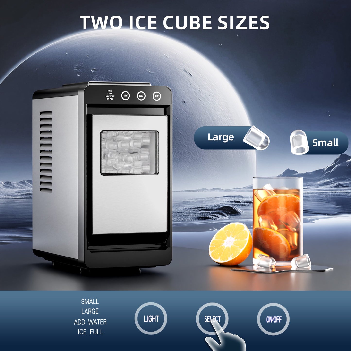 Auseo Countertop Ice Maker Portable, 26 lbs/Day, 8Pcs in 6Mins, Auto-Cleaning, Ice Machine with Ice Scoop, for Home/Office/Party, Silver