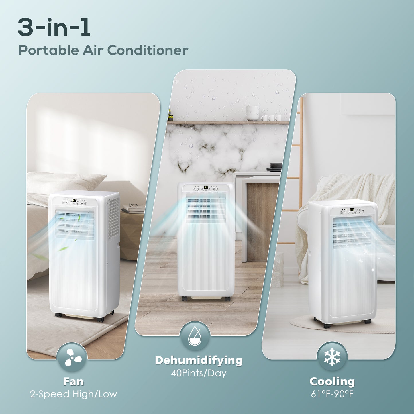 Auseo 5000BTU (8000 BTU ASHRAE) Portable Air Conditioner, Dehumidifier, Fan, 3 in 1 AC with 24-Hour Timer