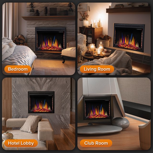 Auseo Electric Fireplace Insert, 39 inch Insert Electric Heater with Touch Screen, Colorful Flame & Timer Control, 750W-1500W and Classic Black