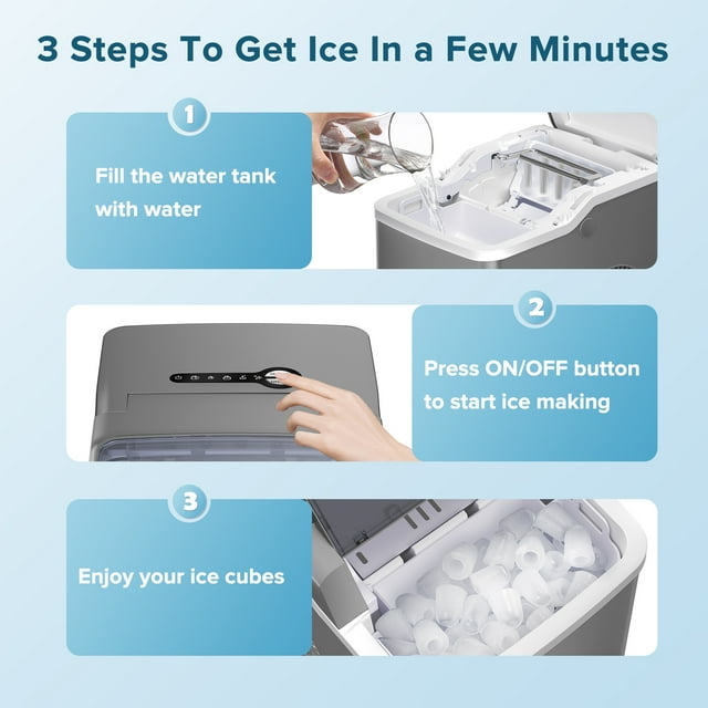 Auseo Portable Ice Maker Countertop, One-Click Operation Ice Makers with Ice Scoop and Basket, for Kitchen/Office/Bar/Party-Grey