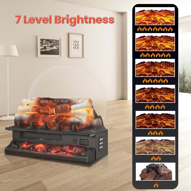 Auseo Electric Fireplace Log Set Heater 21IN, Remote Control, Flame Brightness Adjustable, Realistic Ember Bed, Overheating Protection for Home and Office Decor, 1500W Whitish Gray logs