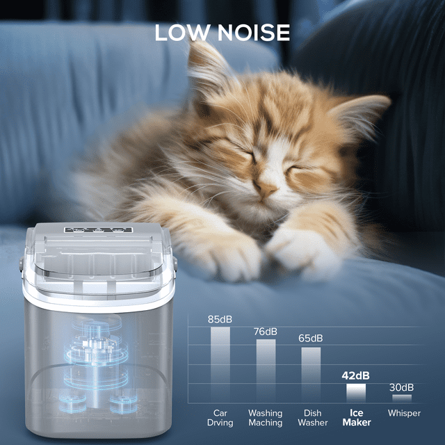 Auseo Pro Countertop Ice Maker, 2 Sizes of Bullet Ice, 26.5Lbs/24H, 9 Ice Cubes in 6 Mins, Portable Ice Machine with Self-Cleaning for Home/Party/Travel/Camping (Grey)