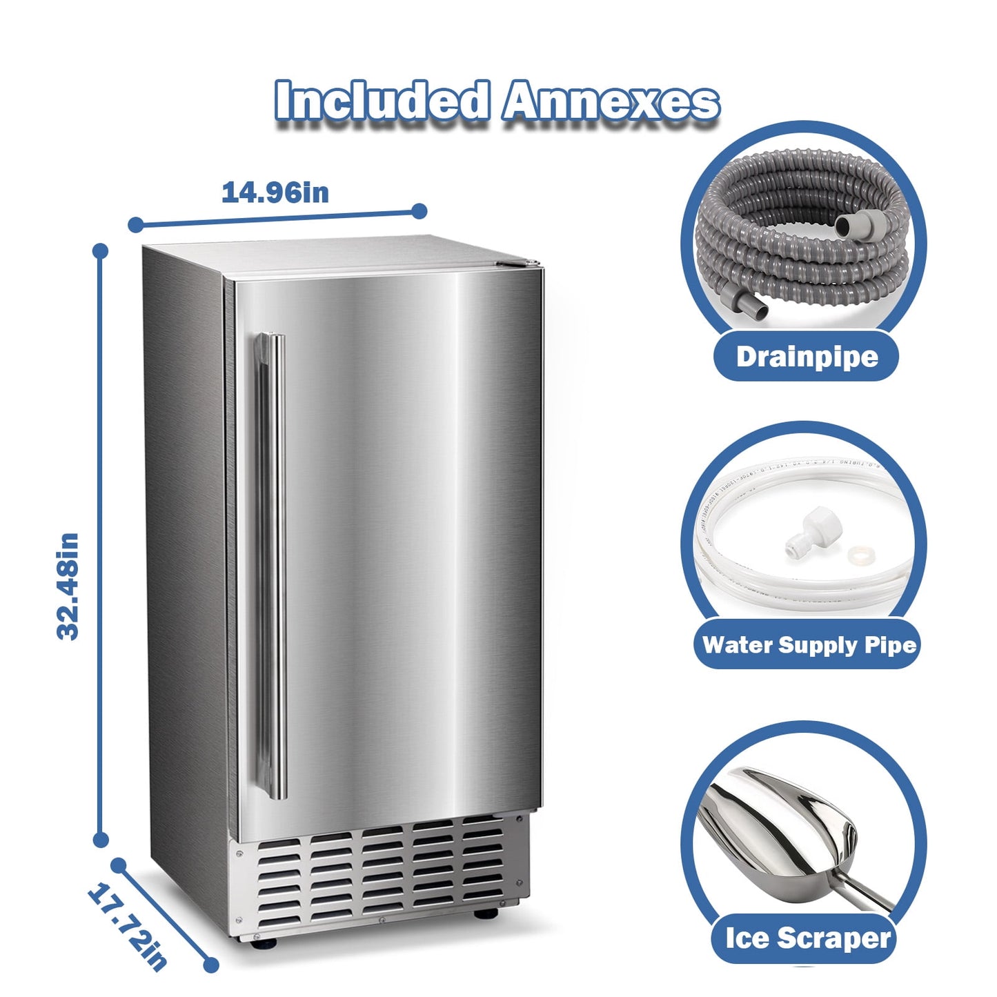 Auseo Commercial Ice Maker, 66 lbs /24 Hours, Self-Cleaning, Suitable for Restaurants/Bars/Homes, Stainless Steel Silver