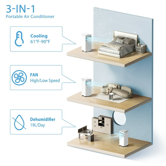 Auseo 6,000 BTU ( 10,000 BTU ASHRAE ) Portable Air Conditioners Cools up to 450 Sq.ft, Portable AC Built-in Cool, Dehumidifier, Fan Modes, Remote Control/Installation Kits-White