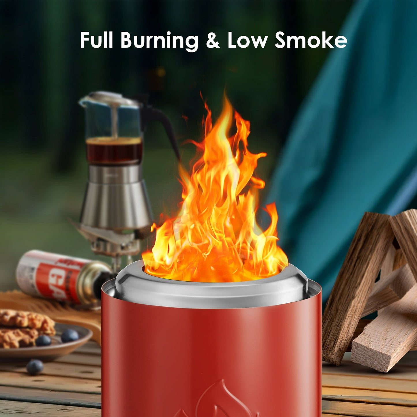 Auseo Tabletop Fire Pit Smokeless Outdoor Mini Fire Compact & Portable Dual Fuel with Portable Bag, Red